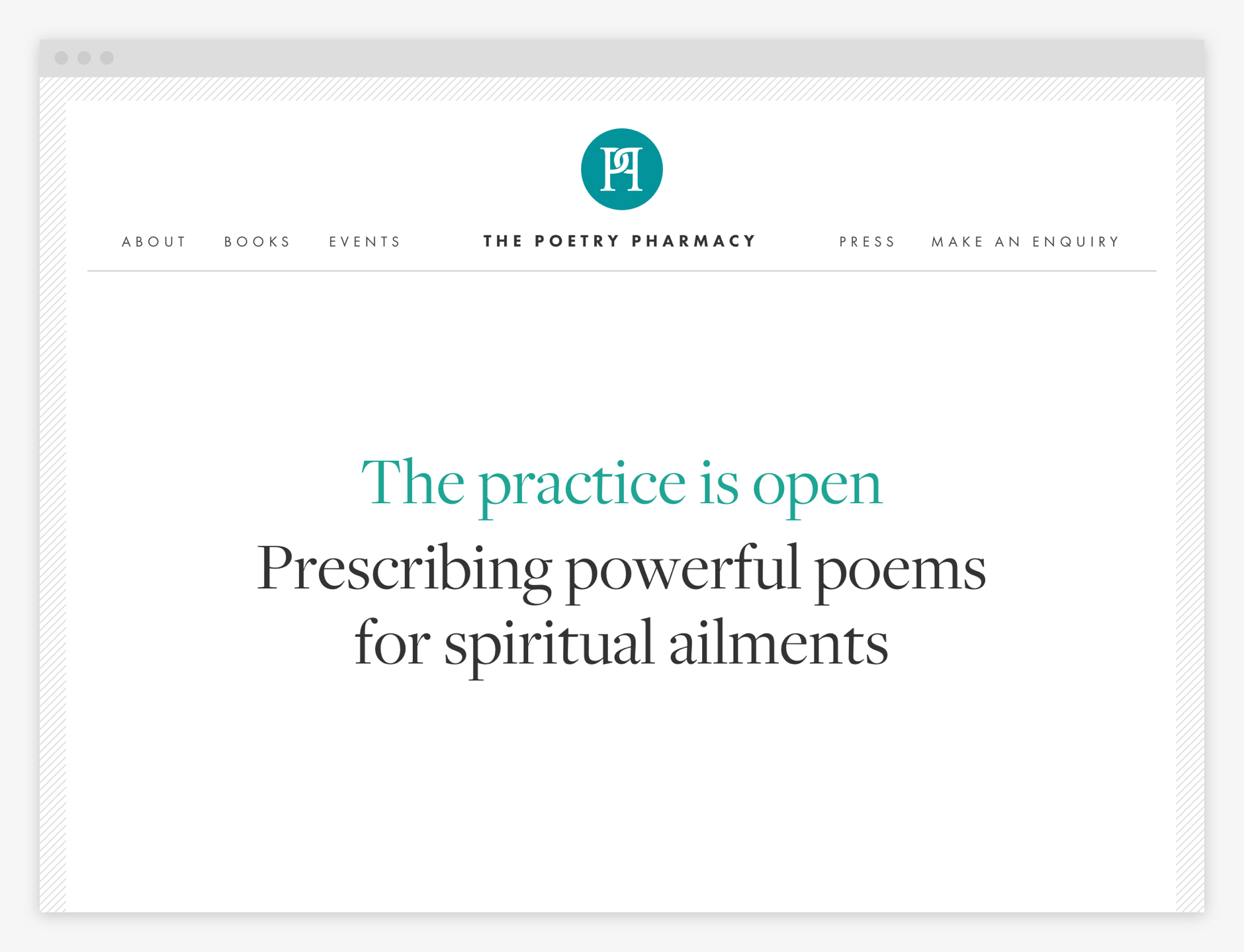 Homepage: The practice is now open. Prescribing powerful poems for spiritual ailments.