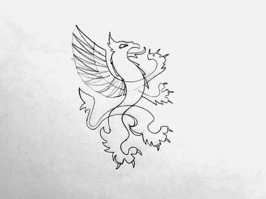 Early sketch of a supporting griffin.