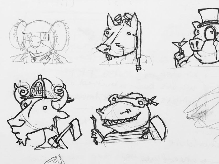 Initial sketches for tenant animal avatars.